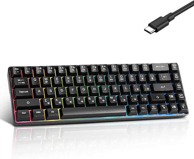 Guiheng Wired Portable 60% Mechanical Feeling Gaming Keyboard,RGB LED Backlit Compact 68 Keys Mini Wired Office Keyboard with Red Switch for Windows Laptop PC Mac - Black