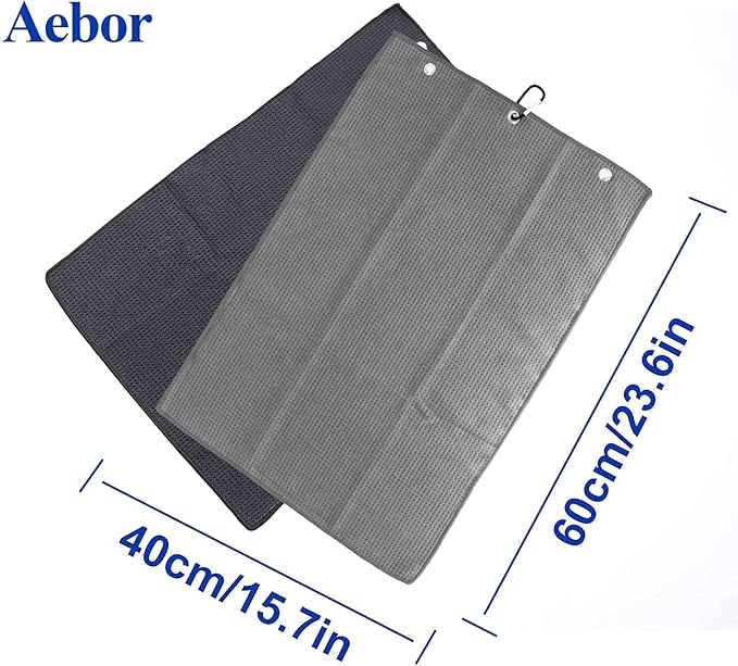 Golf Towels, Microfiber Waffle Pattern Tri-fold Golf Towel - Brush Tool Kit with Club Groove Cleaner, with Clip Men Women Golf Gifts (Navy Blue Towel+Black Brush)