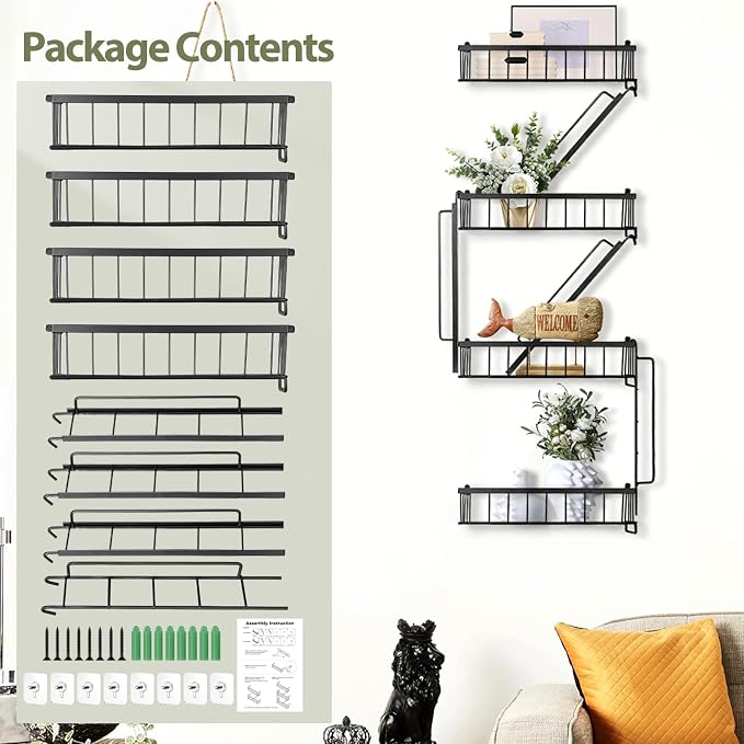 Fire Escape Wall Shelf 4 Tier - NYC Decorative Floating Shelf Black Metal Book Shelves for Home Office Apartment Organizer and Display