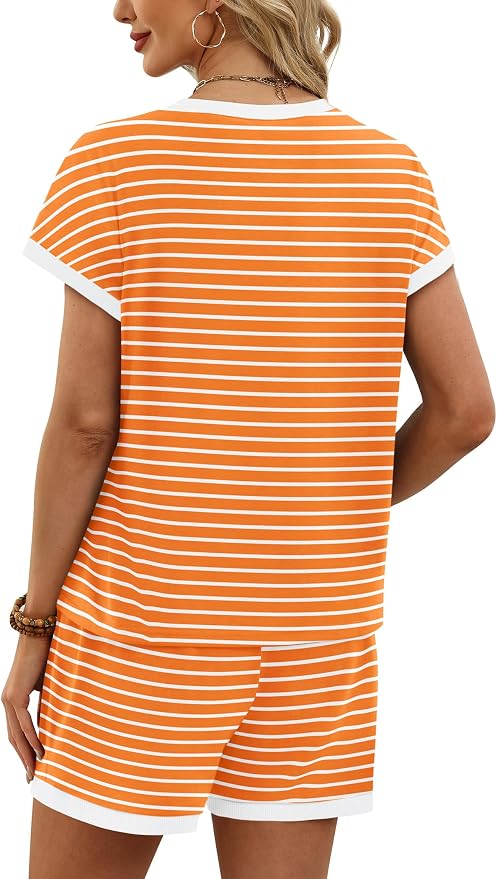 WIHOLL Two Piece Sets for Women Summer Lounge Short Sets Cap Sleeve Crew Neck Sweatsuit with Pocket XS-2XL