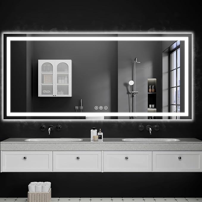 36"x72" LED Bathroom Mirror with Lights, Dimmable, Anti-Fog, Lighted Bathroom Vanity Mirror for Wall, Backlit + Front Lit, Memory Function, Shatter-Proof, Tempered Glass