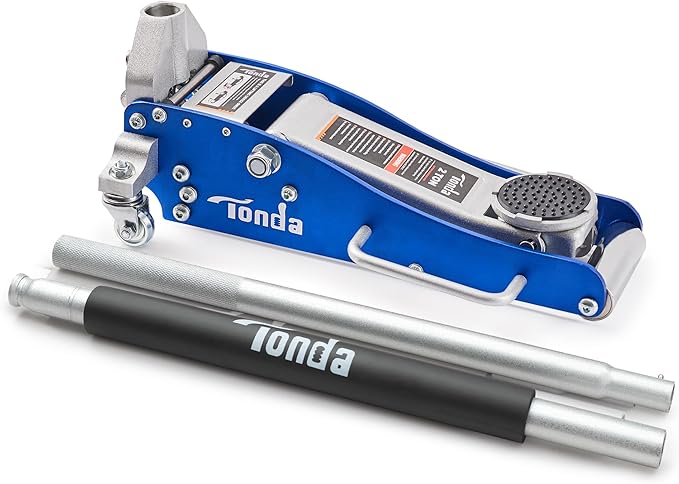 TONDA Floor Jack, Low Profile 2 Ton Hydraulic Aluminum and Steel Car Jack with Dual Pump System, Rapid Lift, Blue