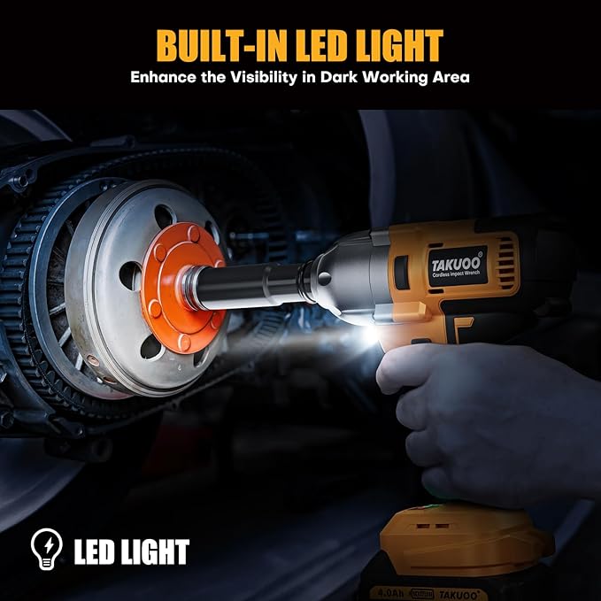 Cordless 1/2 inch Brushless Impact Wrench, Max Torque (1200N.m) 900Ft-lbs Electric Impact Gun w/2x 4000mAh Battery, Charger & 6 Sockets, Power Impact Driver for Car Home