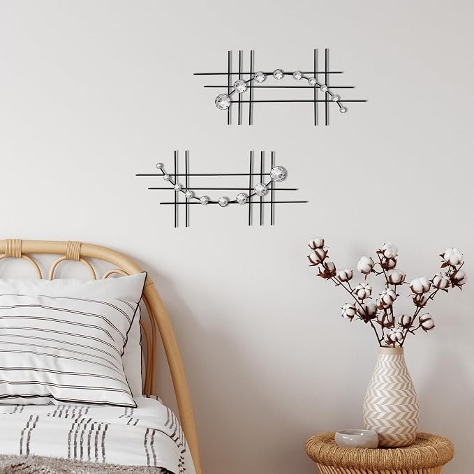 ZEXUIRU 2 Pcs Abstract Metal Art for Wall Decor Living Room Bedroom Bathroom Office Metal Bling Modern Geometric Hanging Vertical Small Iron Sculpture Plaque Pack -Black 15.7in