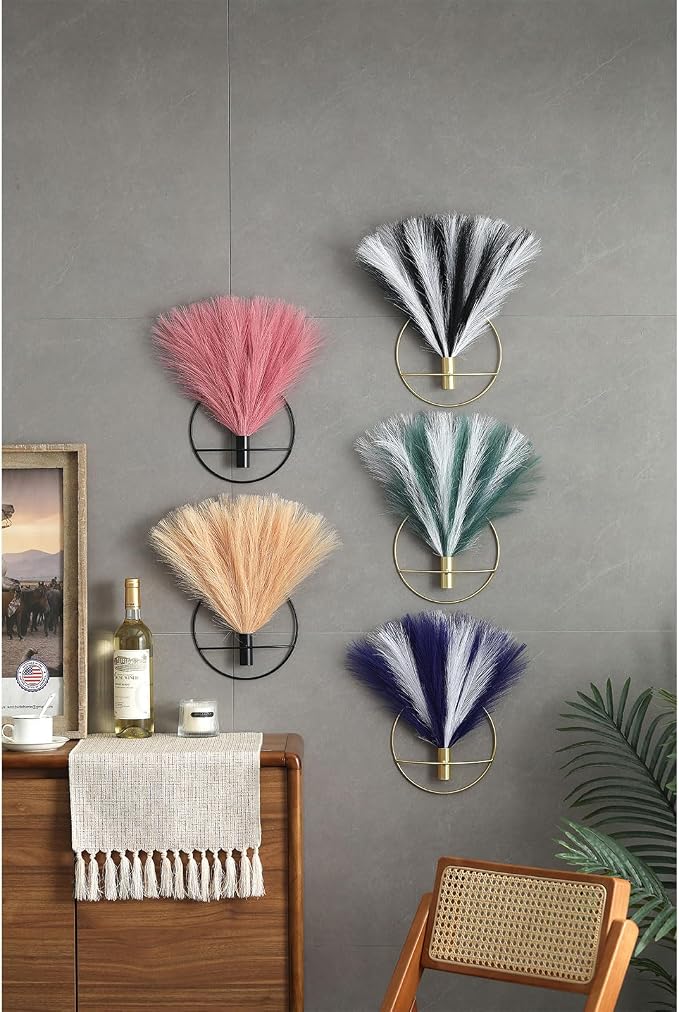 Pretty Jolly Boho Pampas Wall Decor Black Metal Wall-Mounted Art | Morden Artificial Greenery Display,2 Pack Hanging Planter For Living Room, Bedroom, Bathroom, Dining room