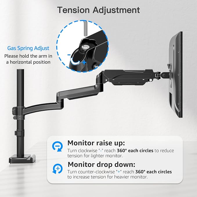Extra Long Arm Monitor Mount, Fits Max 32" Hold up to 19.8lbs | Single Long Arm Computer Desk Mount, Extra Long Adjustable Stand, Tall Arm with Tilt, Swivel, Rotation, VESA 75/100mm