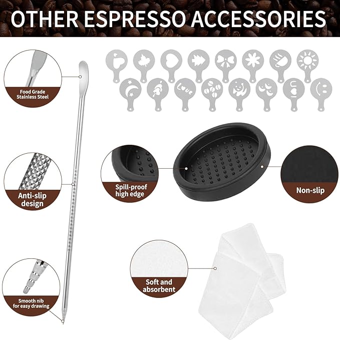 58.5mm,Espresso Accessories Kit, 24PCS Coffee Tamper Set , Barista Kit, WDT Tool,stainlesss Frothing Pitcher, Stirrer, Tamper Mat, Latte Art Pen , Coffee puck screen
