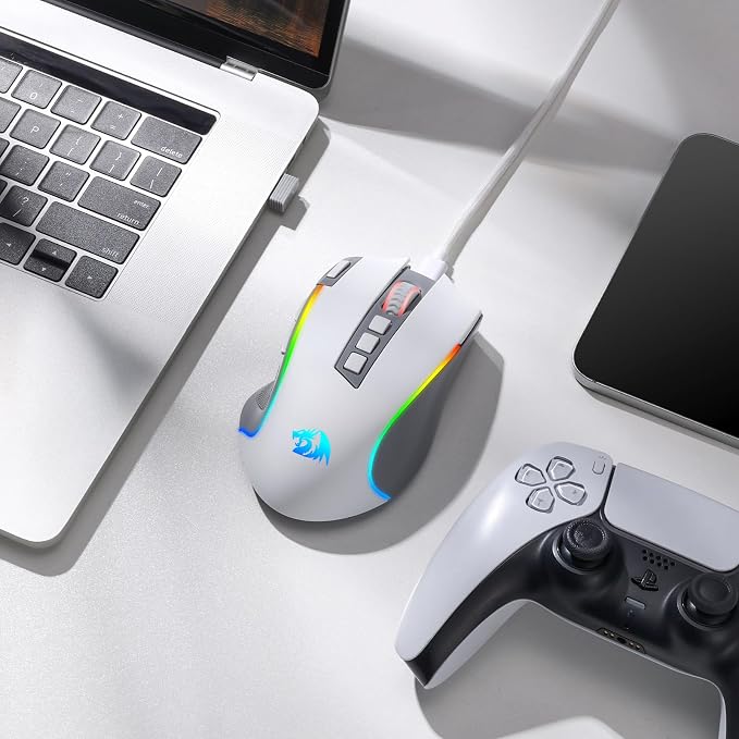 Redragon M612 Wireless RGB Optical Gaming Mouse 8000 DPI Remapping Keys | Cable-Free 0 Delay, Redefine Keybinding Macro, Vibing Backlight, Ergonomic Grip Body Comfort