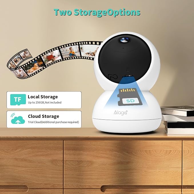 Alaga Indoor Security Camera,3K 5G and 2.4G WiFi, 360�� Pan/Tilt, Human/Pet/Motion AI, Night Vision, Speaker, Indoor Camera with Phone App, Compatible with Alexa & Google Assistant���2-Pack White