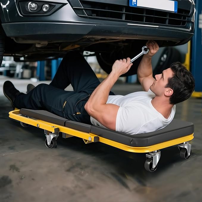 YELLOW JACKET Garage Creeper Seat, 2-in-1 Mechanic Creeper, 36 Inches Foldable Z Garage Seat with 6 PCS Wheels, 330 LBS Capacity Rolling Automotive Creeper Lay Down or Sit for Shop, Auto Repair