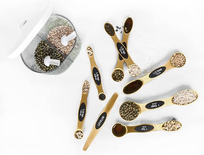 Magnetic Measuring Spoons Set Stainless Steel with Leveler, Stackable Metal Tablespoon Measure Spoon for Baking, Measuring Cups and Spoon Set Kitchen Gadgets Apartment Essentials Fits in Spice Jars