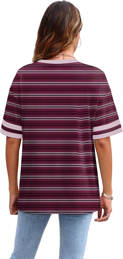 WIHOLL Womens T Shirts Loose Fit Short Sleeve Tees Crew Neck Color Block Summer Tops 2026 Fashion