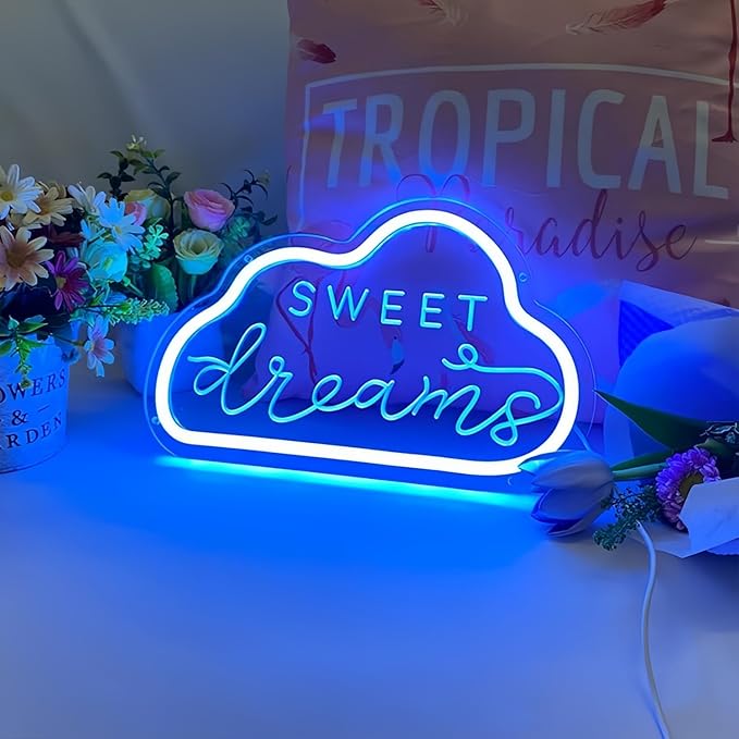 Sweet DreamsLED Neon Sign for Wall Decor USB Adjustable Brightness Living Room Bars Barbers Pub Wedding Party Salon Club Gatherings Gaming Room Man Cave Halloween Christmas Birthday Art Wall Decor