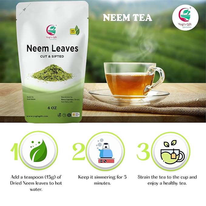 Neem Leaf 4 oz | 100% Natural Detox Neem Tea | Neem Leaves Cut and Sifted | Azadirachta Indica Leaf | Margosa Leaves | Non-GMO, Ethically Sourced | Nim Leaves | by Yogi's Giftยฎ