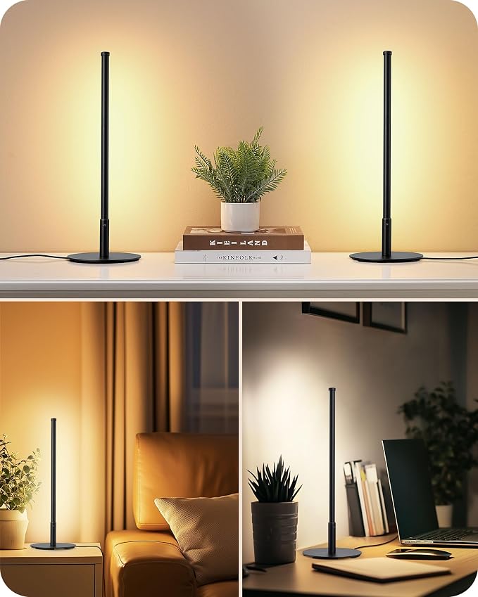 EDISHINE Upgraded LED Table Lamp, Stepless Dimmable Bedside Lamp with 3 Color Temperature, Modern Nightstand Lamp, Desk Lamp for Bedroom, Living Room, Corner, Gift, Metal Finish, Black, 6W | 3 Color Temperature, Memory Function, Metal Finish, Skinny Mo...