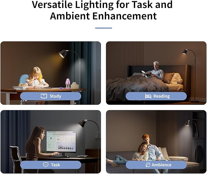 AXX Reading Floor Lamp for Living Room, Flexible Gooseneck Standing Lights for Task, Craft, Architect - Small-Shade, Metal, LED, Black, Bright, Dimmable