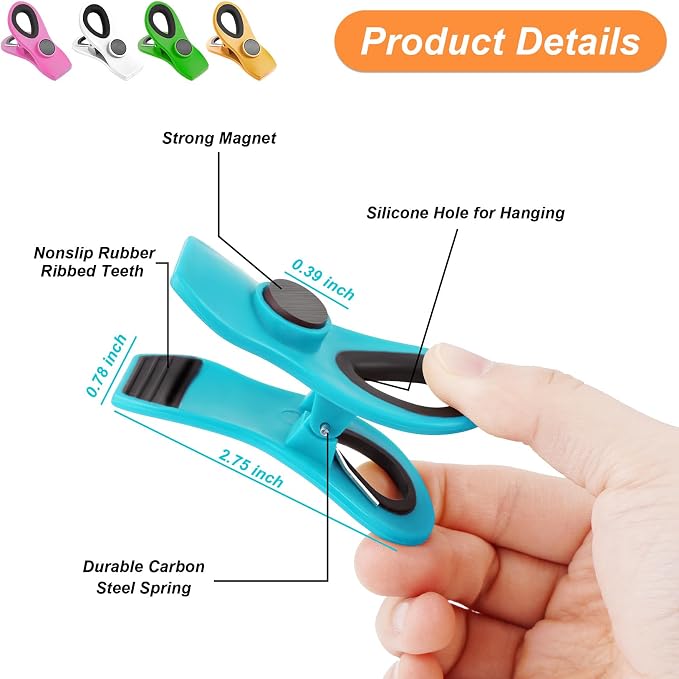 JETMORE 30 Pack Chip Clips Magnetic, Multicolor Food Clips for Bags, Office | Bulk color assortment supports home, office and events, bag clips close snacks, while magnetic chip clips keep notes visible
