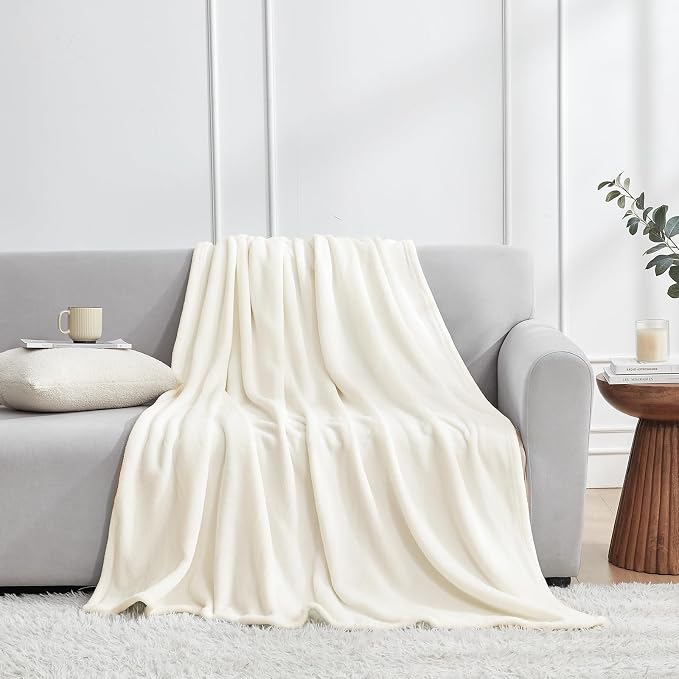 Hansleep Full Beige Fleece Blanket, Soft Flannel Bed Blanket | Fuzzy Cozy Blanket 84x90 Inches, Multi-use for Bed, Sofa, Couch, Travel, Camping, All Season Warm Lightweight Cover
