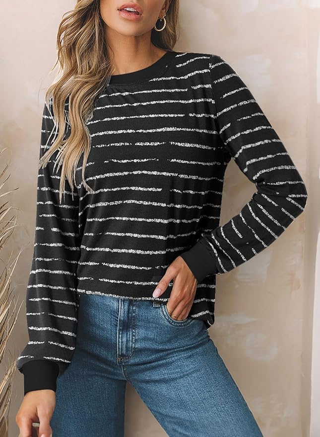 EVALESS Womens Crewneck Long Sleeve Tops Casual Polka Dots Tops Fall 2026 Tshirts Shirts