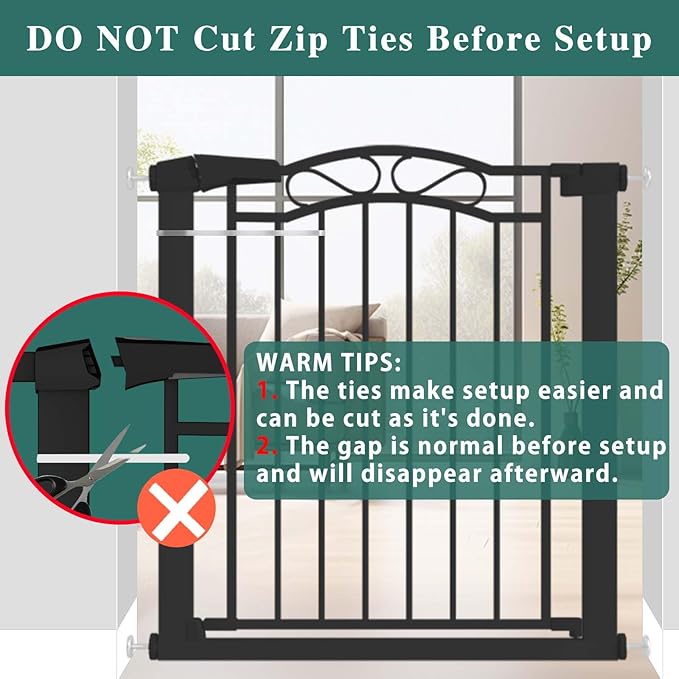 Fairy Baby 48.9"-51.5" Extra Wide Baby Gate with Door, 49 50 51 Inches Walk THR Baby Gates for Stairs Pressure Mounted no Drill, Indoor Tension Metal Pet Dog Gate, Auto Close Safety Gate, Black