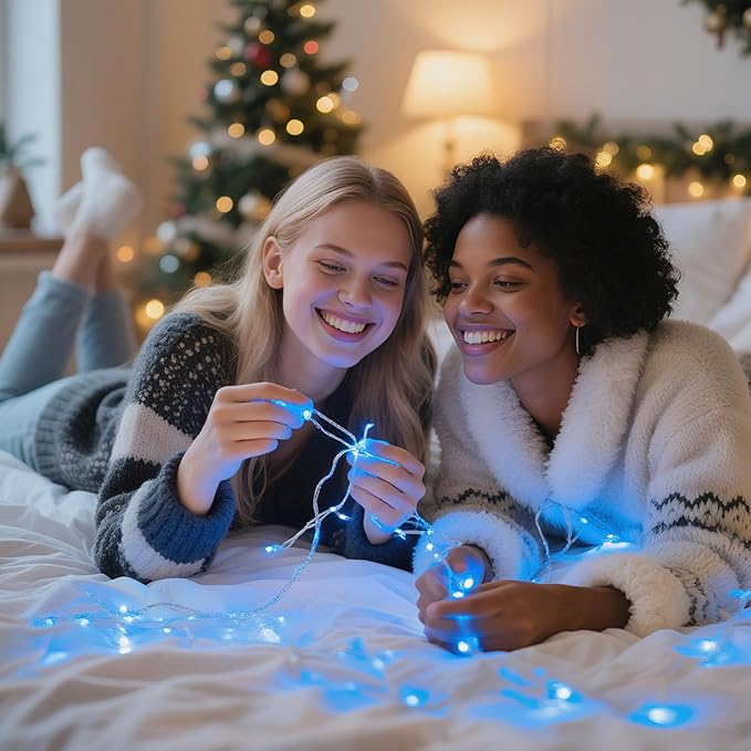4 Pack 240LED Christmas Fairy Lights Battery Operated - 20FT Twinkle Lights with 2 Lighting Modes Indoor Outdoor, Waterproof Led Fairy String Lights for 4th of July, Bedroom, Dorm, DIY Decor, Blue