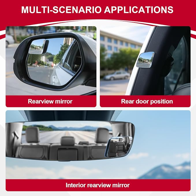 LivTee Blind Spot Mirror,Rhombus Shaped HD Glass Frameless Convex Rear View Mirror with wide angle Adjustable Stick for Cars SUV and Trucks, Pack of 2