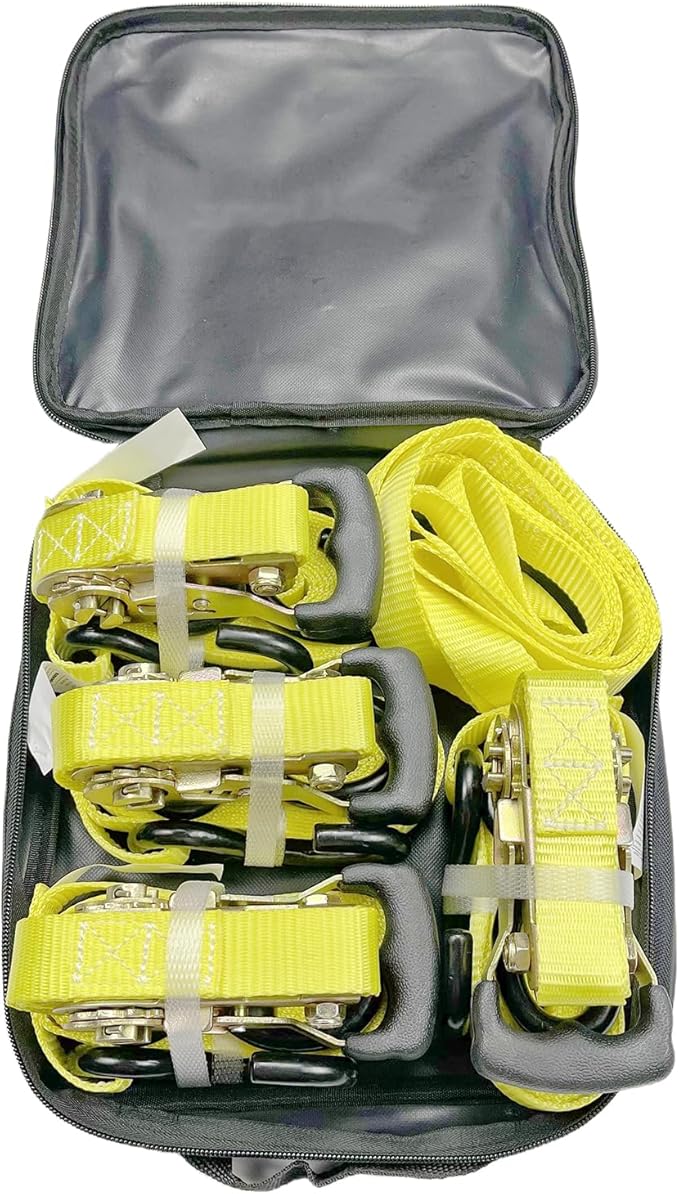 Ratchet Tie Down Straps Heavy Duty (4PK) 1 inch x 15 ft x 3,300 lbs Breaking Strength for ATV, UTV, Motorcycle and Trailer