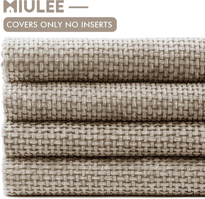 MIULEE Pack of 4 Couch Throw Pillow Covers 20x20 Inch Khaki Soft Decorative Chenille Pillow Covers Farmhouse Accent Cushion Covers for Boho Home Decor Sofa Bedroom Living Room