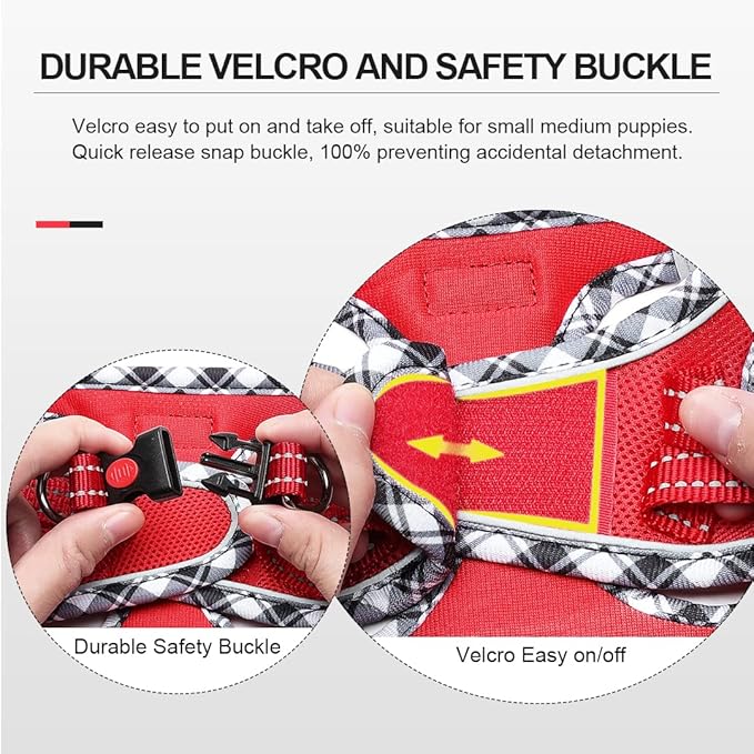 Mercano Soft Mesh Dog Harness and Leash Set, No-Chock Step-in Reflective Breathable Lightweight Easy Walk Vest Harnesses with Safety Buckle for Small Dogs, Cats (Red, XXS)
