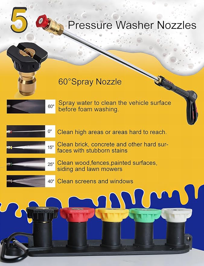BOSEA Car Wash Swivel Gun, Pressure Washer Gun with Tips and Nozzle Holder, Nickel-Plated Real Copper Valve, Durable Swivel Gun with 3/8" Swivel Connector for Pressure Washers Machine