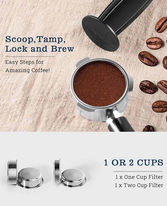 CUSIMAX Espresso Machine with Powerful Steam Wand for Latte & Cappuccino | 20Bar Compact Coffee Machine Stainless Steel Espresso Maker with 34oz Remevable Water Tank