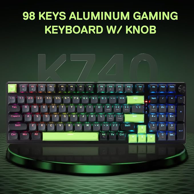 Redragon K740 Wired RGB Gaming Keyboard, Aluminum Base & Knob, 95% Layout | Rock-Solid Metal Build, Multi-Function Control Wheel, Creamy Custom Switch, Swap-Ready Socket, Fade-Resistant PBT Keycap