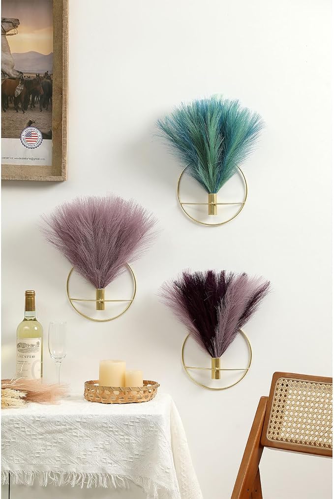 Pretty Jolly Boho Pampas Wall Decor Black Metal Wall-Mounted Art | Morden Artificial Greenery Display,2 Pack Hanging Planter For Living Room, Bedroom, Bathroom, Dining room