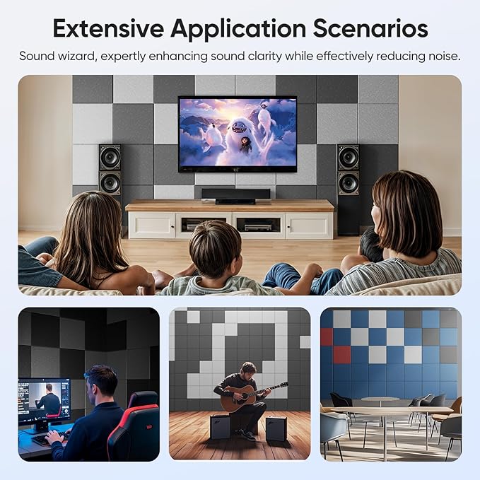 12 Pack 12" X 12" X 0.4" Acoustic Panels for Wall Sound Absorbing, Square Self-Adhesive Sound Panels, High Density Suitable for Multiple Scenarios(MoonLight Gray)