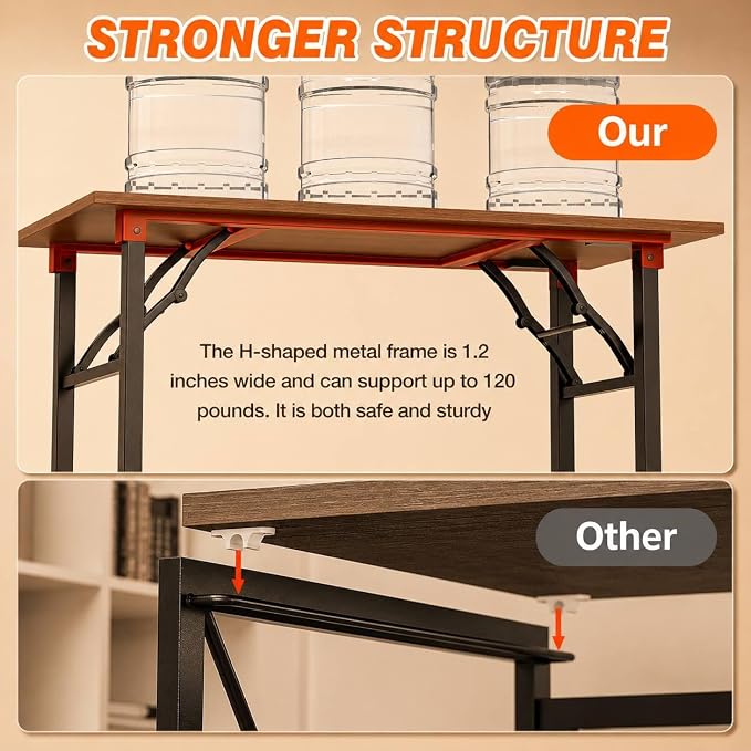 Folding Table Computer Desk - 43.3" No Assembly Folding Desk Design and Foldable Office Desk, Small Desk for Bedroom, Compact Storage Portable Use for Dorm and RV Small Space, Dark Walnut