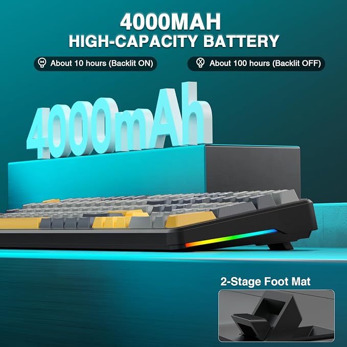 AULA F108 Wireless Mechanical Keyboard, BT5.0/USB-C/2.4GHz Hot Swappable Custom Gaming Keyboards, PBT Keycaps, Pre-lubed Switches, RGB Backlit Full Size Creamy Keyboard with Number Pad, 108 Keys