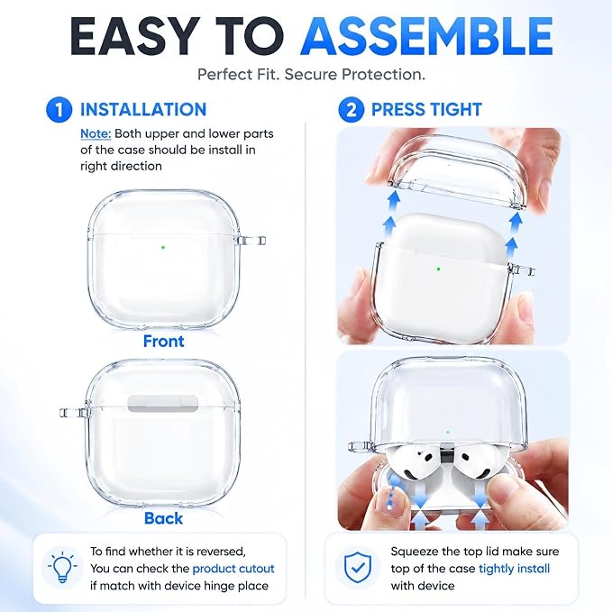 for AirPods 4th Generation Case Cover 2024, Military-Grade Shockproof, Soft TPU Highly Transparent Anti-Yellowing for AirPods 4 Case with Cleaning Kit & Cute Round Buckle, Clear White