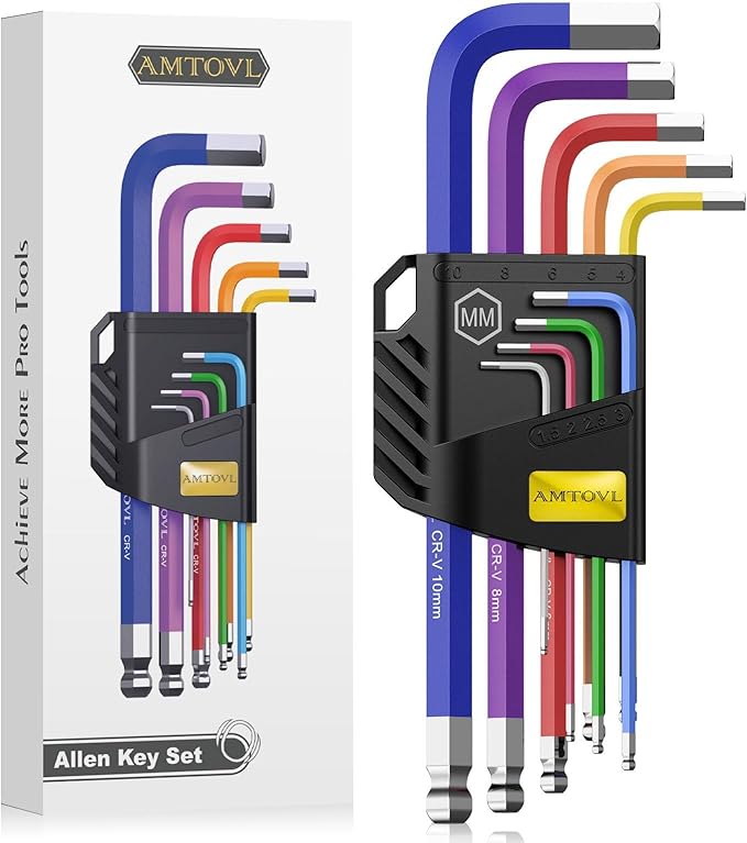AMTOVL Hex Key Set, 9PCS Metric Allen Key Set, 1.5-10MM, Anti-Slip Long Ball End Hex Wrench Set, Color Coding Hex Key Set for Disassembling Mechanical Equipment, Vehicle, and Bicycle Repairs
