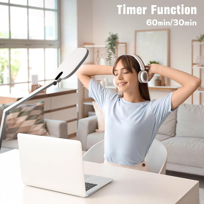 LitONES Eye-Care Desk Light for Video Calls Home Office-White | 15W LED Desk Lamp with CRI 97.8 Memory & Timer Function, 1200LM Dimmable Computer Light for Conference, Reading, Study