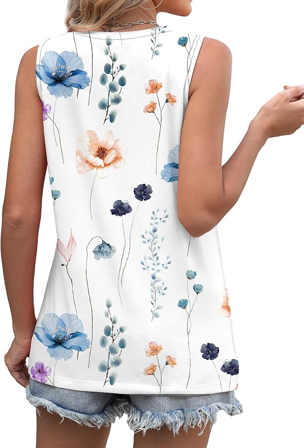 WIHOLL Women's Sleeveless Summer Crewneck Loose Fit Tank Tops