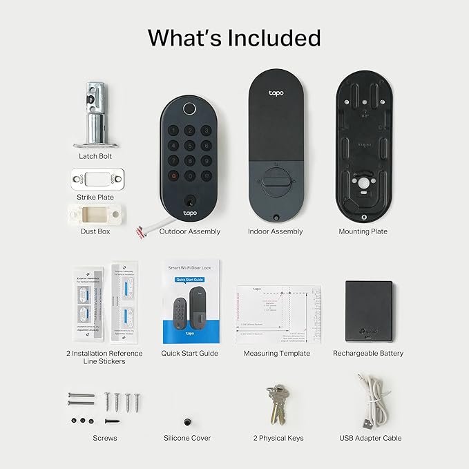 Tapo Smart Wi-Fi Deadbolt Door Lock - Fingerprint Recognition, Keyless Tactile Buttons & in-App Monitoring, Auto-Lock, IP54, BHMA Certified, Compatible with Standard Door Sizes, Tapo DL105
