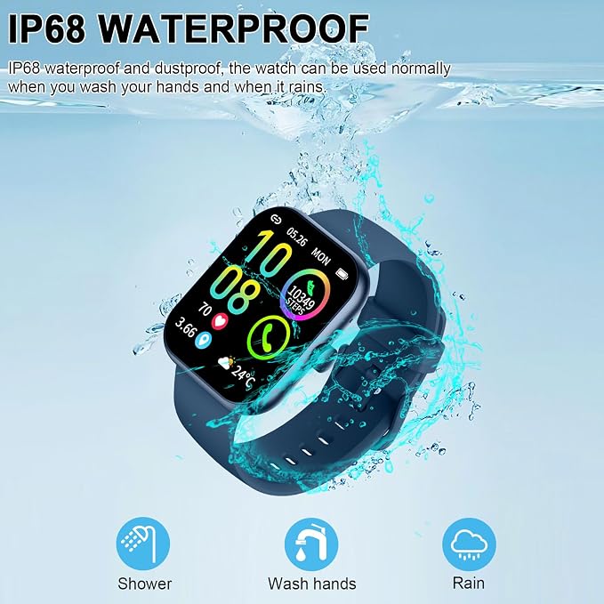 Smart Watch for Men Women (Answer/Make Call), 1.96"HD Smartwatch with Heart Rate/Sleep Monitor/Pedometer, 113+ Sports Modes, New Fitness Watch IP68 Waterproof, Activity Tracker for Android iOS-Blue