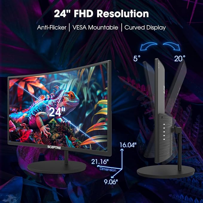 New! Sceptre Curved 24-inch Gaming Monitor 100Hz 1080p R1500 98% sRGB HDMI x2 VGA Build-in Speakers, VESA Wall Mount Machine Black 2026 (C248W-1920RN Series)