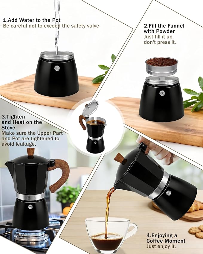 Coffee Maker Stovetop Espresso Maker 12 Cup Aluminum Moka Pot Percolator 20oz 600ml Easy Brewing for Electric Ceramic Stoves Home Camping Italian Cuban Café Classic Black