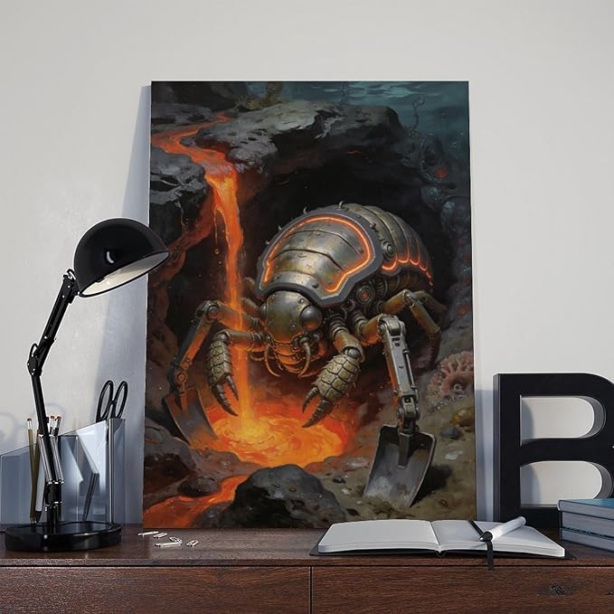 Framed Steampunk Mechanical Trilobite Wall Art - Volcanic Underwater Retro Poster for Garage Apartment Decor 08x12inch(20x30cm)