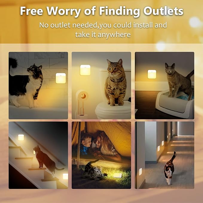 USB Rechargeable Battery Night Light Indoor,Stick-on Motion Sensor Puck Night Lights-No Need Plug Into Wall,Mini Motion Sensor Closet Lights for Stair Hallway Bedroom Toilet Cabinet,6 pcs,Warm White