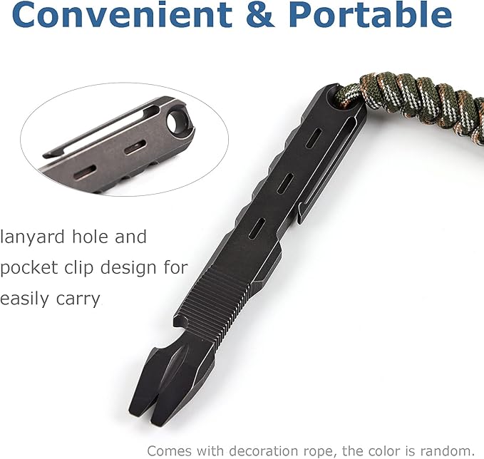 Titanium EDC Pry Bar with Nail Puller Bottle Opener Function with Pocket Clip EDC Tool (Black)