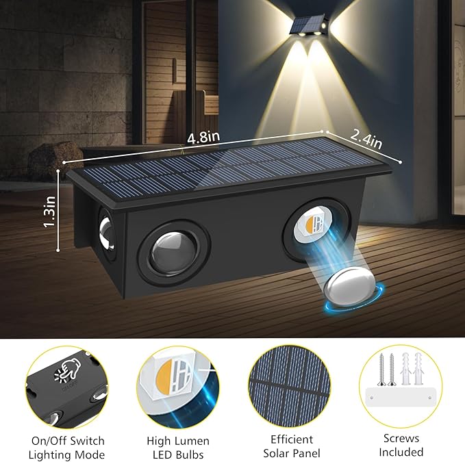 T-SUN Solar Fence Lights Outdoor, 4 Pack Waterproof Fence Lights Solar Powered 8 Mode RGB & Warm White&Color Changing Dusk to Dawn Wall Lights for Yard Patio Step Deck Railing Pool