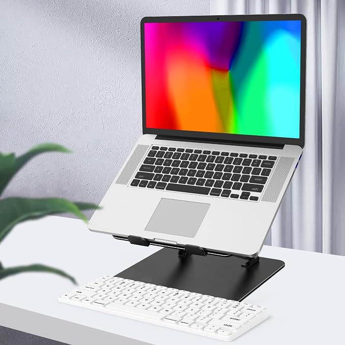 Adjustable Laptop Stand for Desk, Metal Laptop Riser Holder | Portable Desktop Book Stands, Foldable Ventilated Cooling Computer Notebook Stand Compatible with 10-15.6” Laptops, Tablets