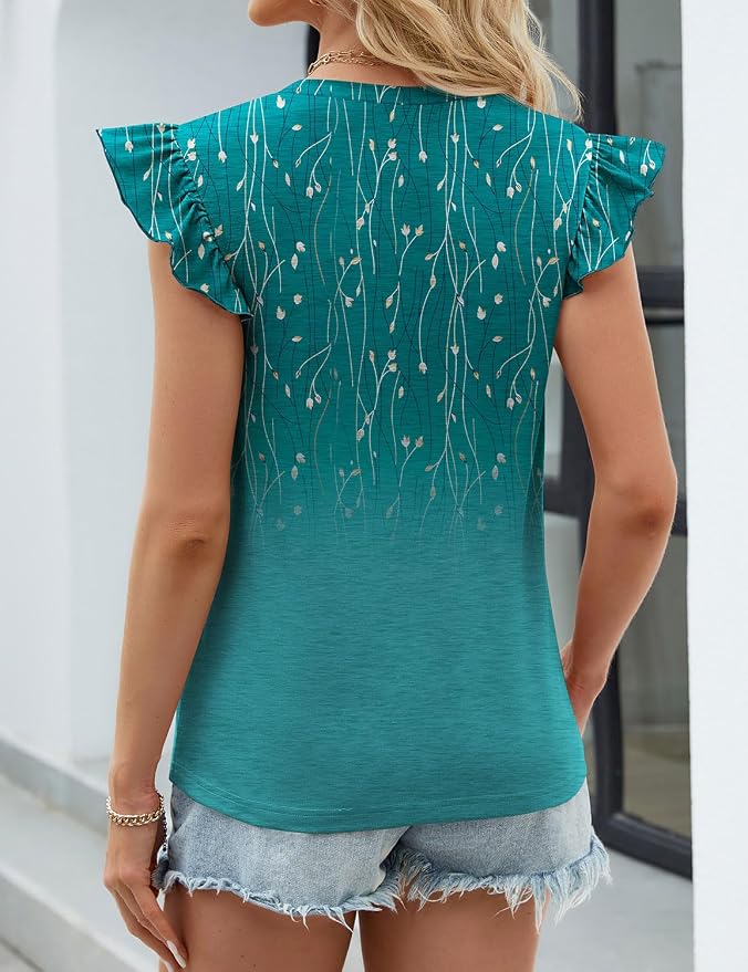 JUSTFASHIONNOW Womens Summer Tops Striped T-Shirts 2026 Ruffle Short Sleeve Crew Neck Casual Blouses with Pocket